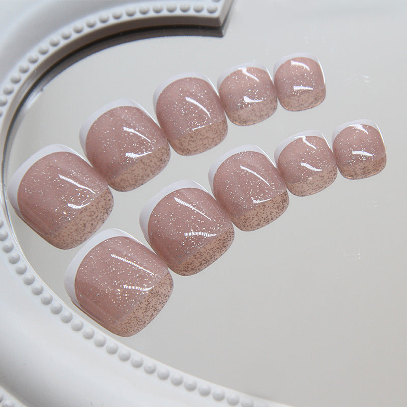 White French Glitter Detachable Toe Nail Patches