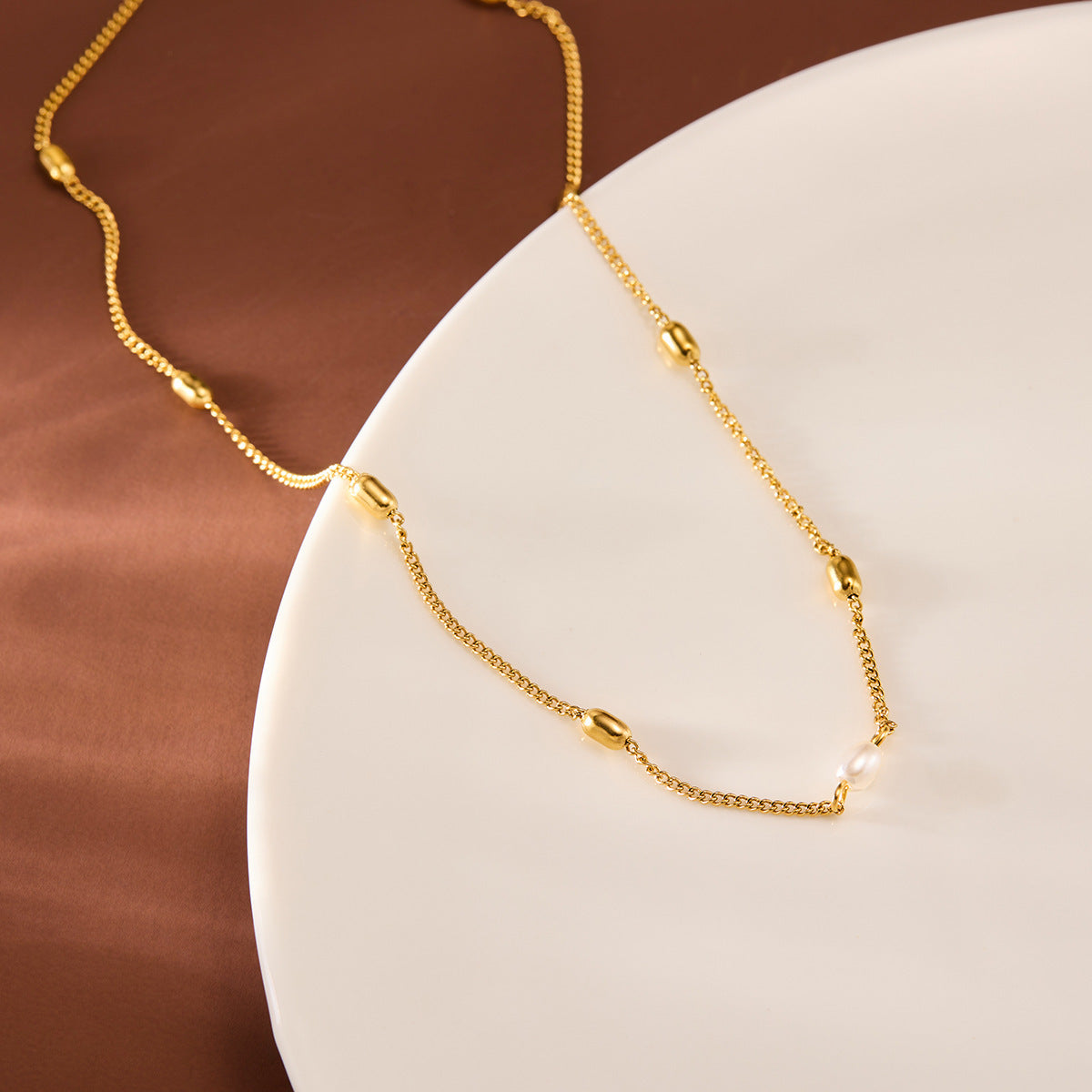 Women's Non-Fading Titanium Steel Freshwater Pearl Collarbone Necklace