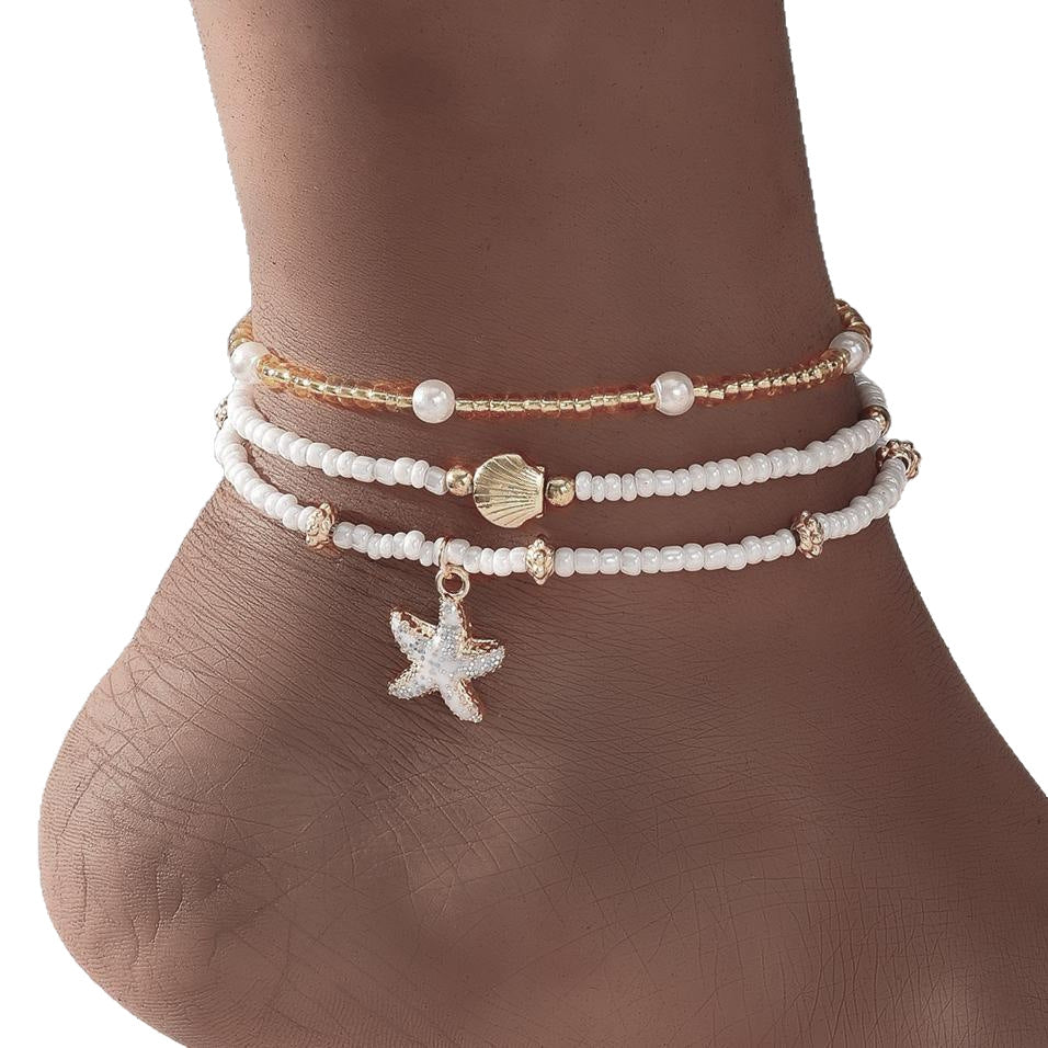 Starfish & Shell Anklet Set (3-Piece)