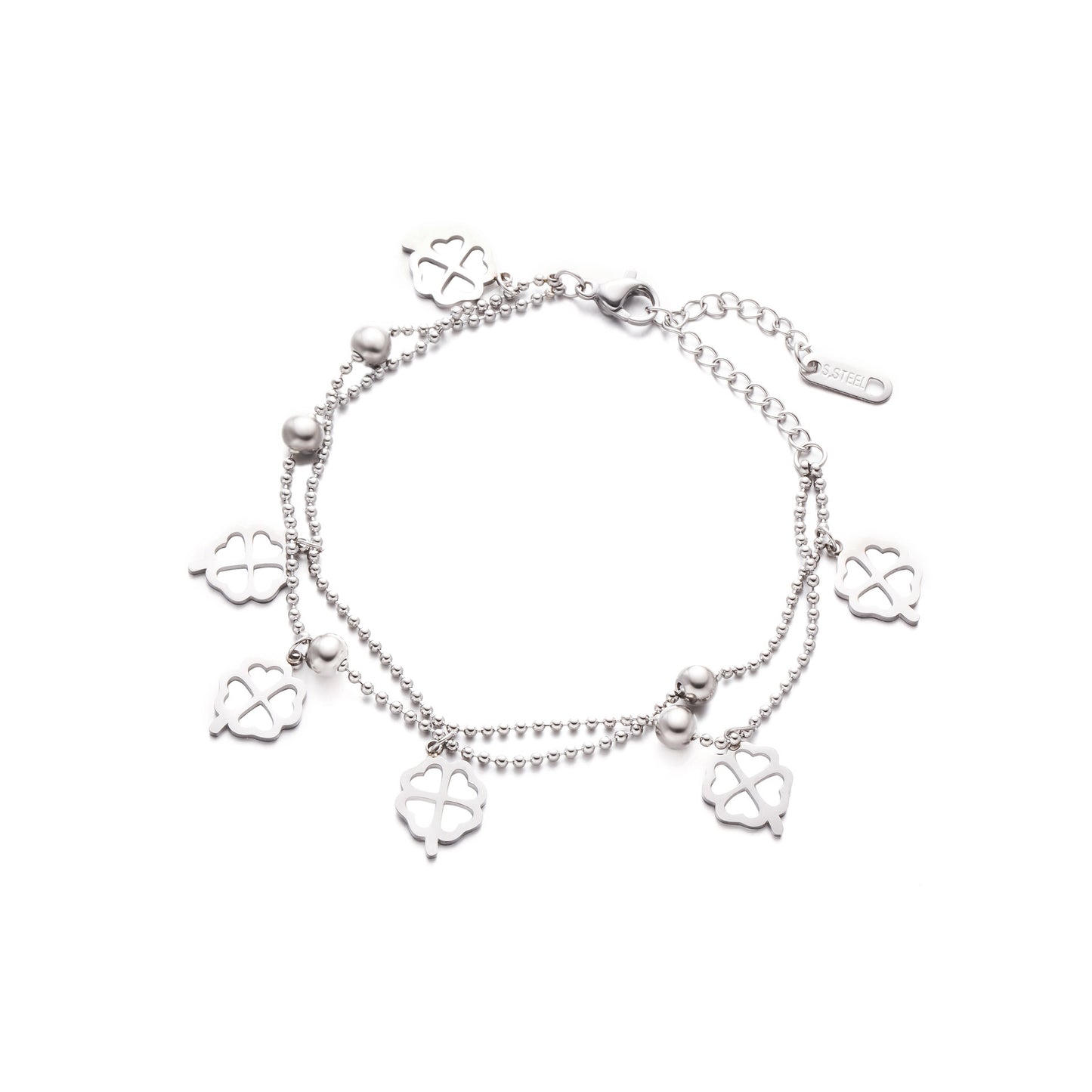 Korean Titanium Steel Double-Layer Hollow "Lucky Grass" Rice-Bead Bracelet — Waterproof