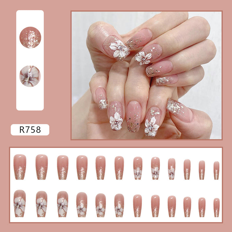 Vintage Camellia Glitter Nails