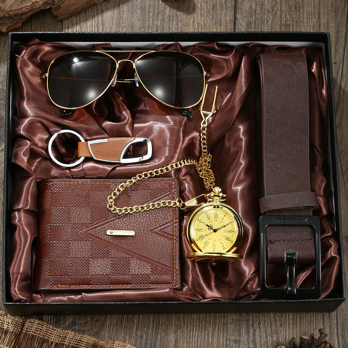 Pocket watch round gold 5-piece set