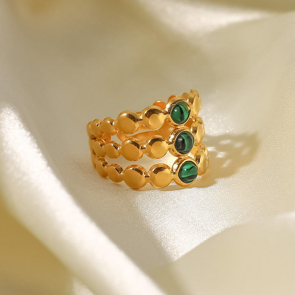 18K Gold Ring with Green Malachite