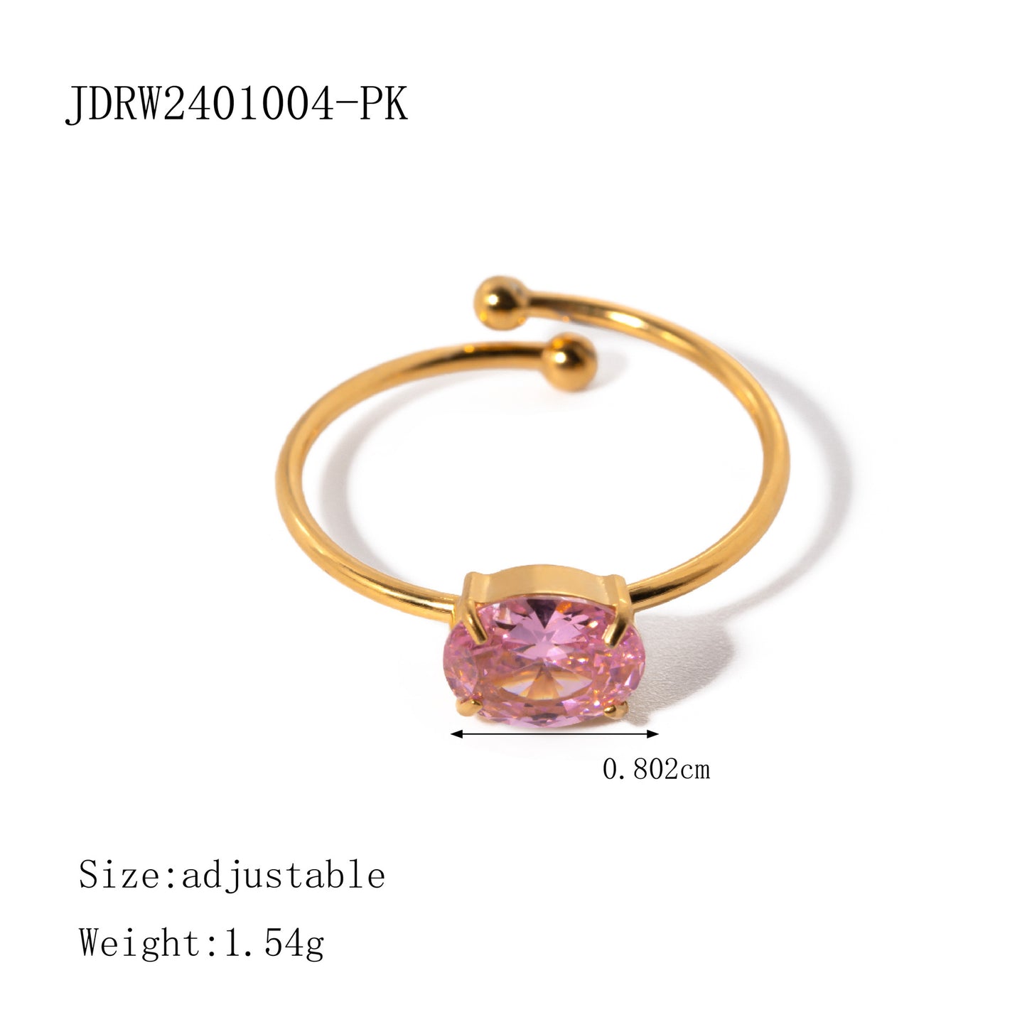 Pink Zirconia Adjustable Titanium Steel Ring