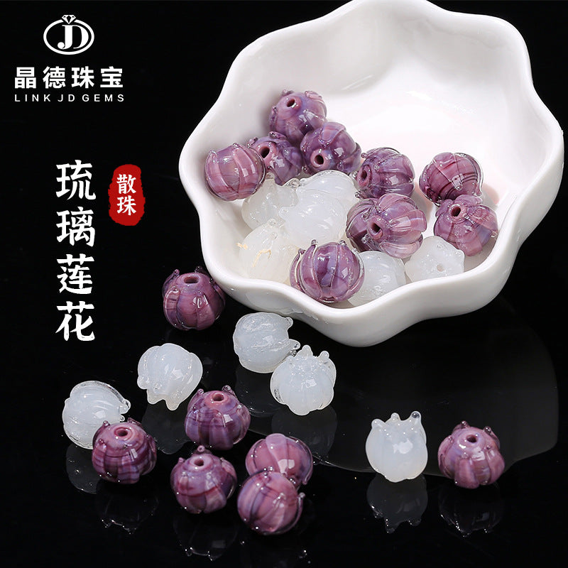 Purple glazed lotus beads loose beads