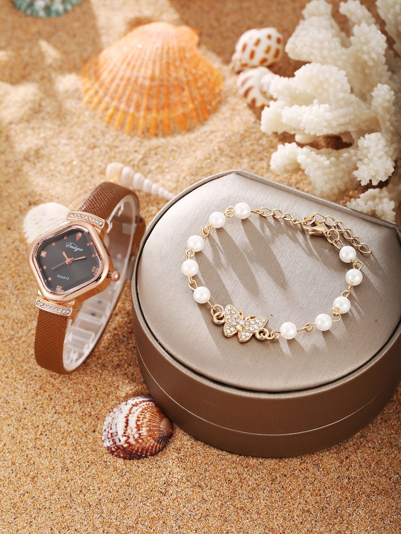 Watch Pearl Bracelet Tulip Star Moon Jewelry Set