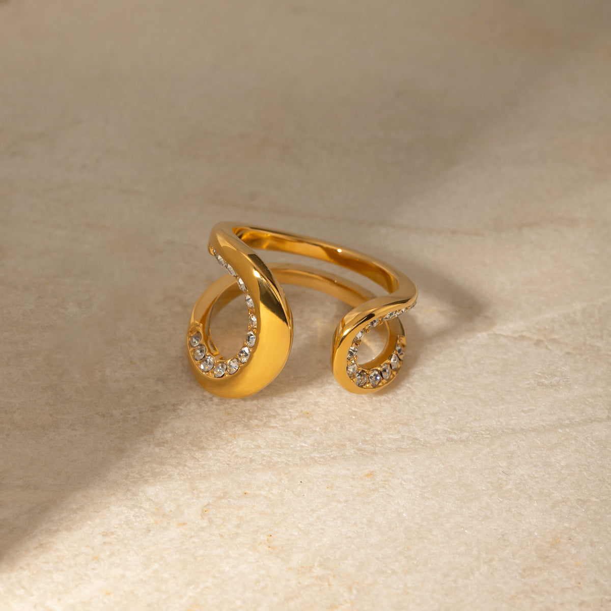 Rhinestone Curved Ring Open Ring