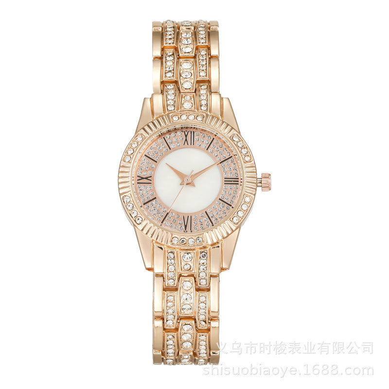 Reloj de cuarzo para mujer con esfera de concha y diamantes de imitación