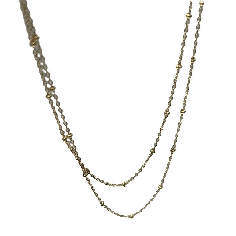 Multi-Layer Titanium Steel Gold-Bean Beaded Collarbone Necklace