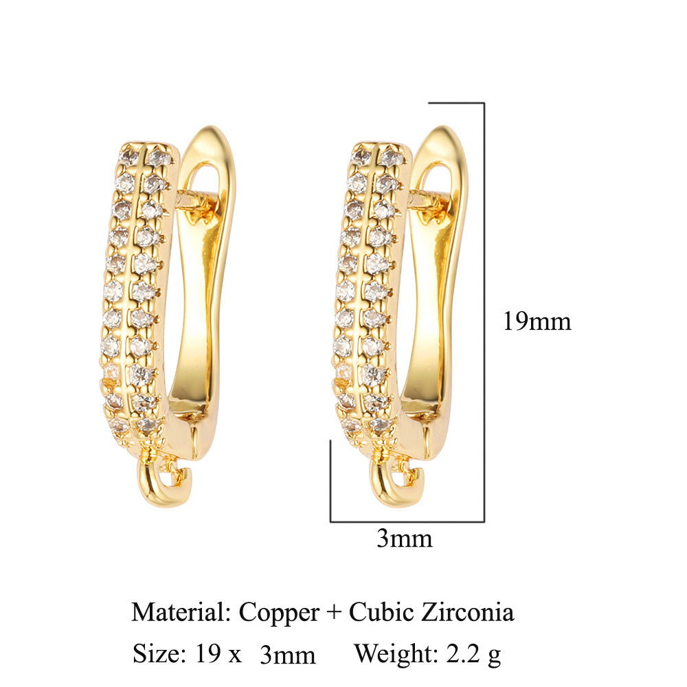 Hebilla de oreja para mujer con microincrustaciones de cobre y diamantes cuadrados