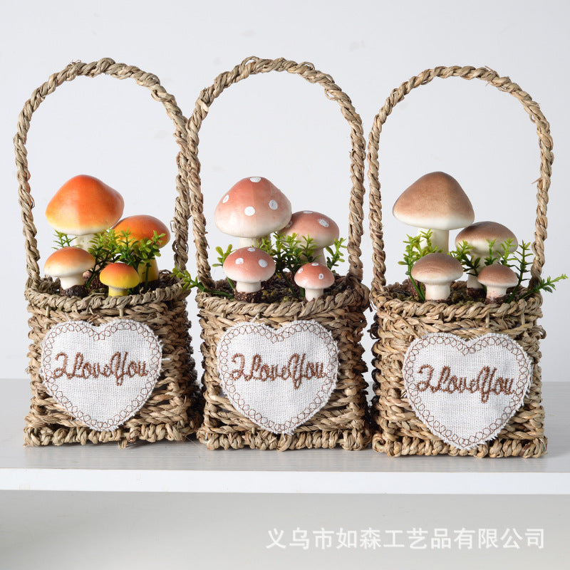 Simulation straw basket mushroom bonsai
