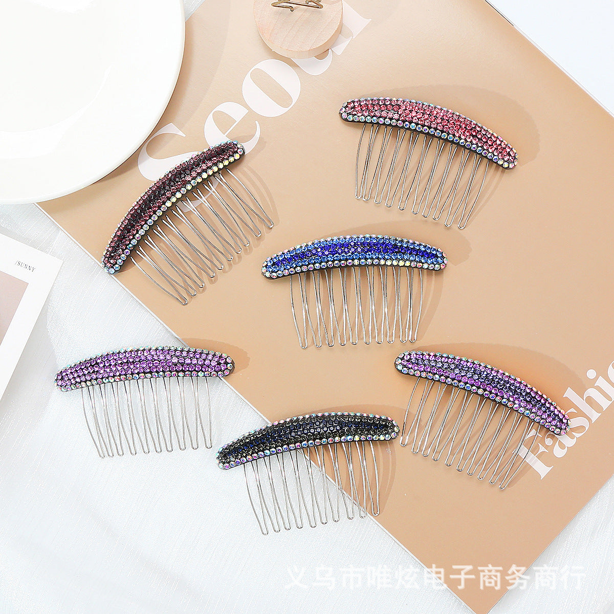Acrylic rhinestone color pressure hair plug comb hairpin