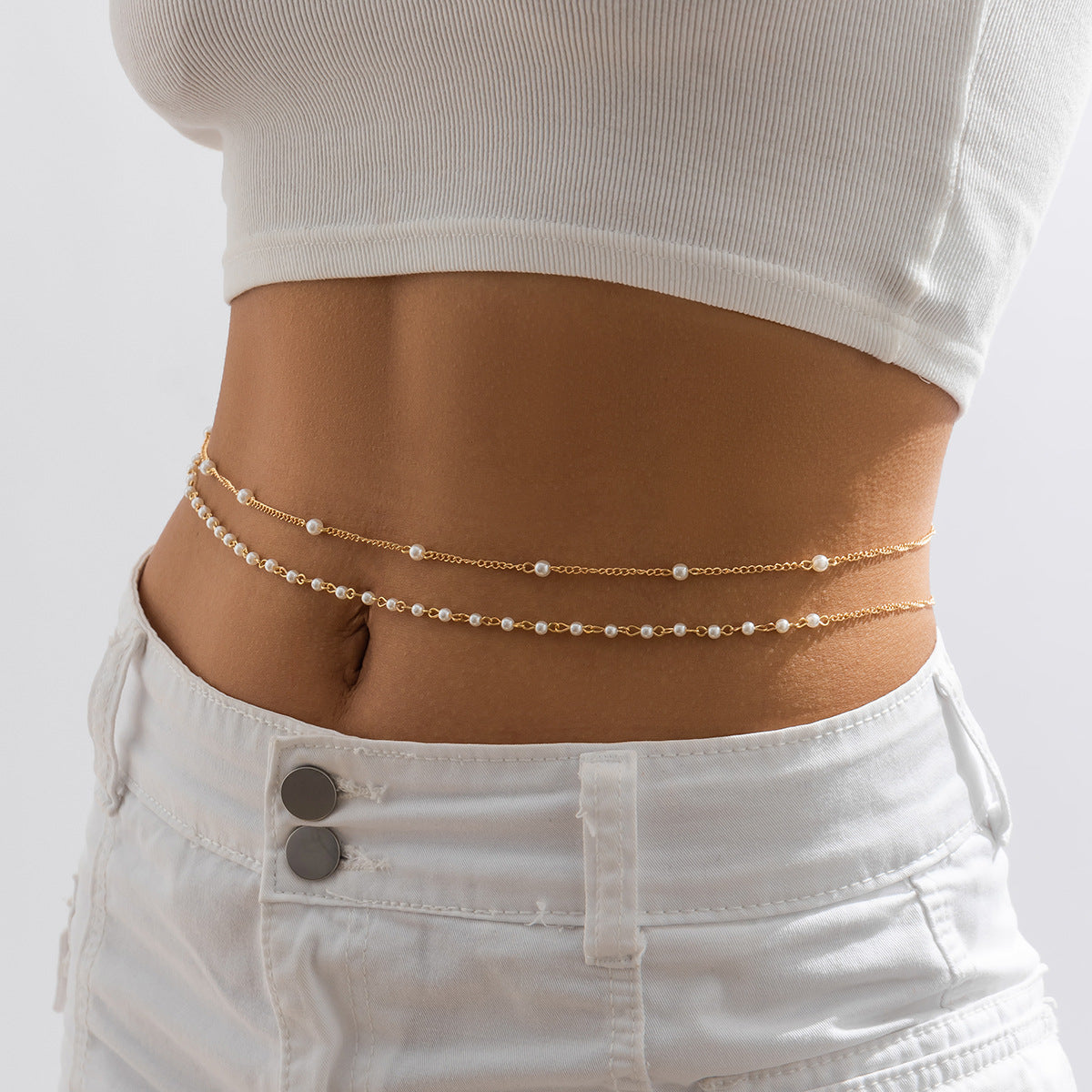 Sexy trouser chain imitation pearl waist chain