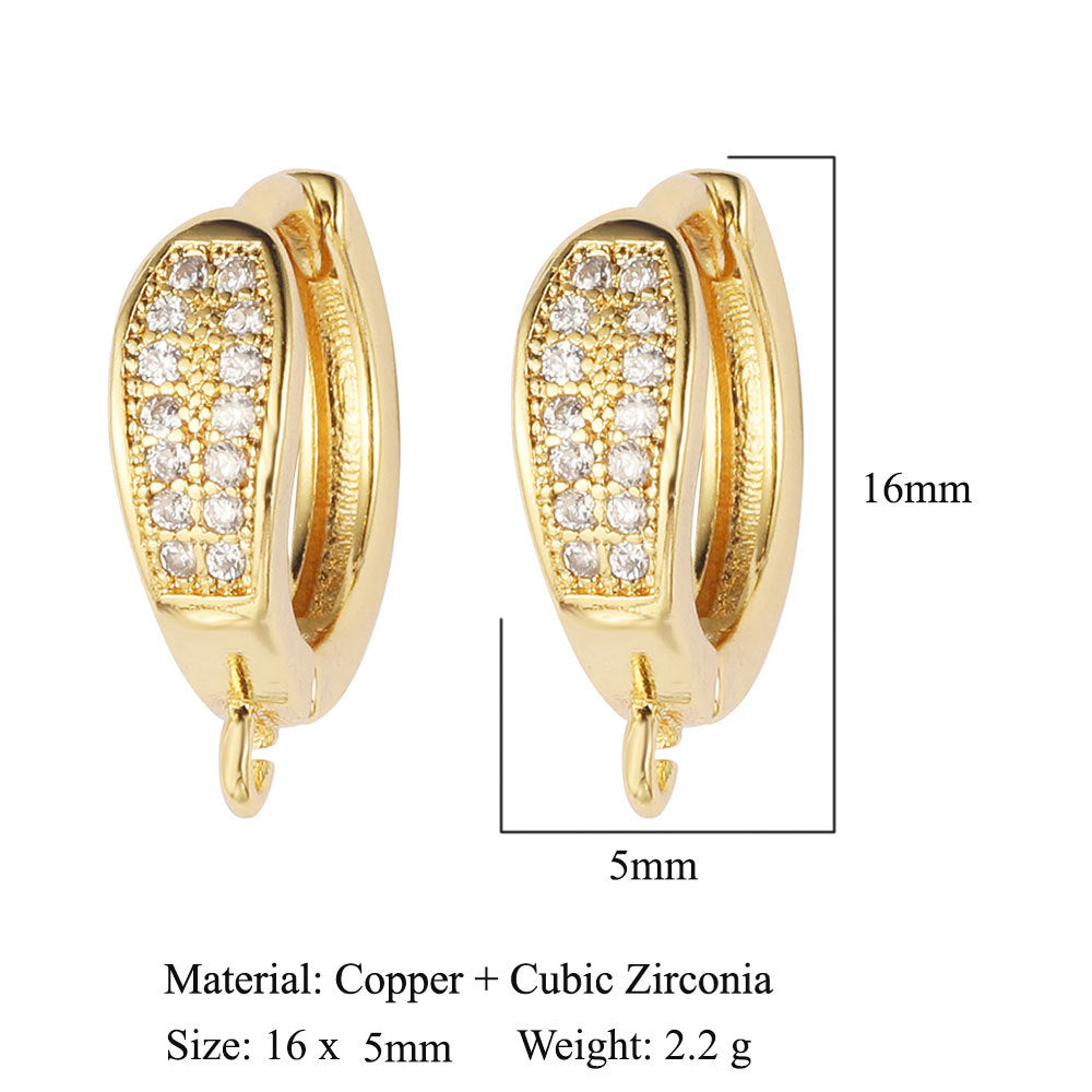 Hebilla de oreja para mujer con microincrustaciones de cobre y diamantes cuadrados