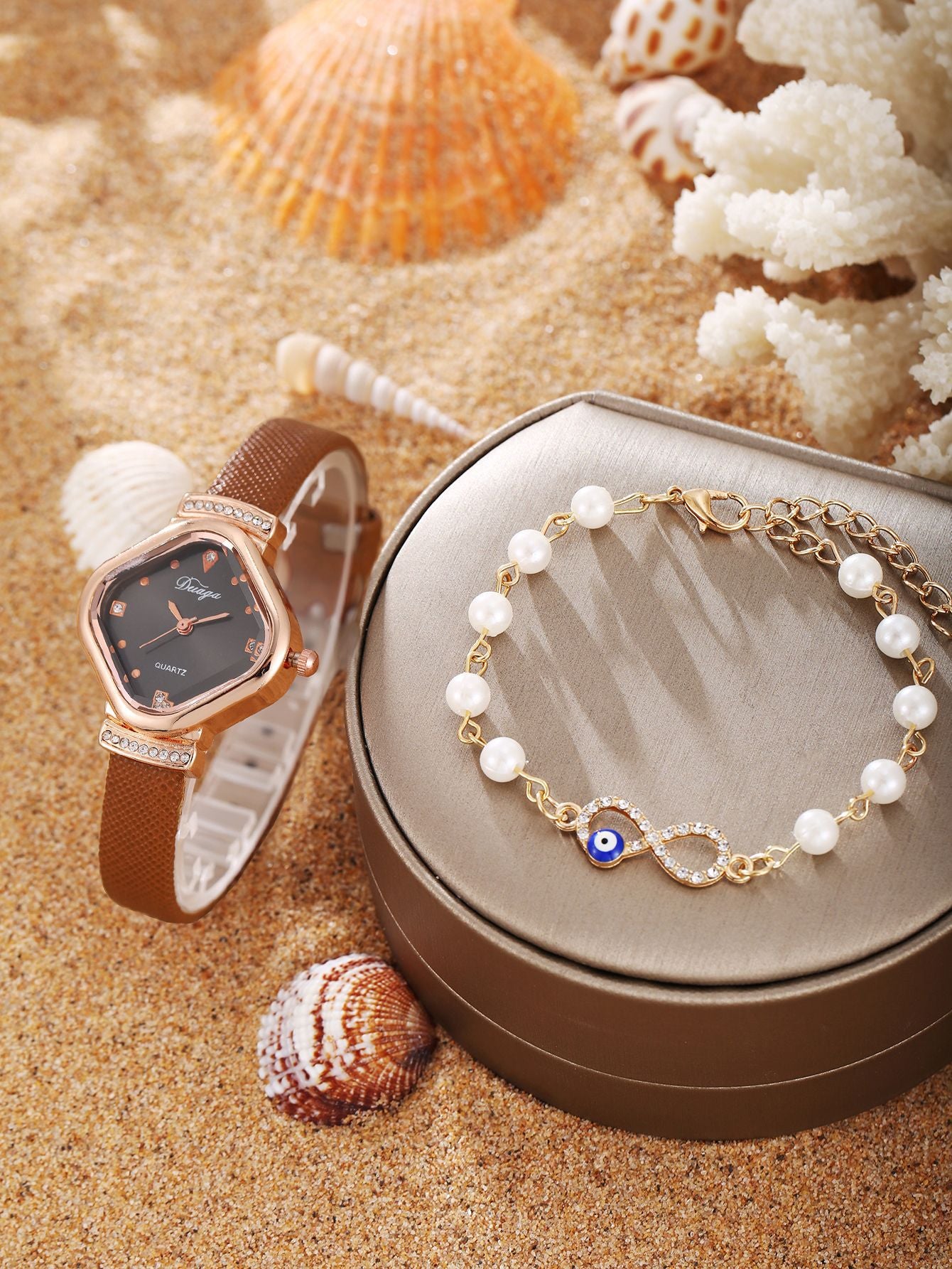 Watch Pearl Bracelet Tulip Star Moon Jewelry Set