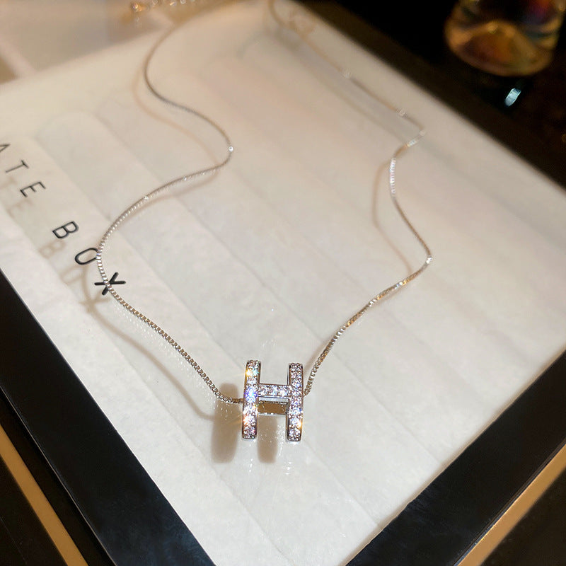 Full diamond zircon letter H necklace