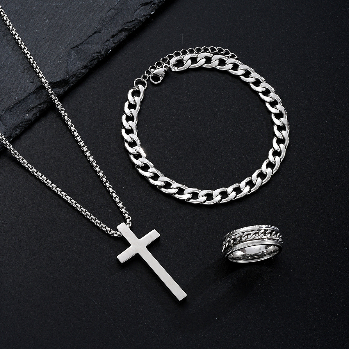 Cross Ring Bracelet Necklace Set