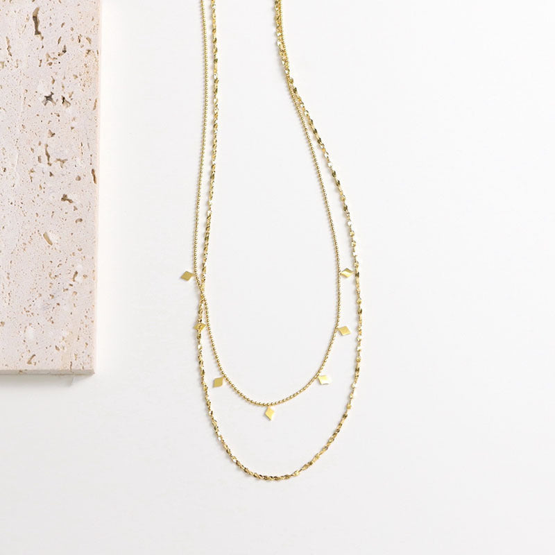 Rhombus sequined double stacked necklace