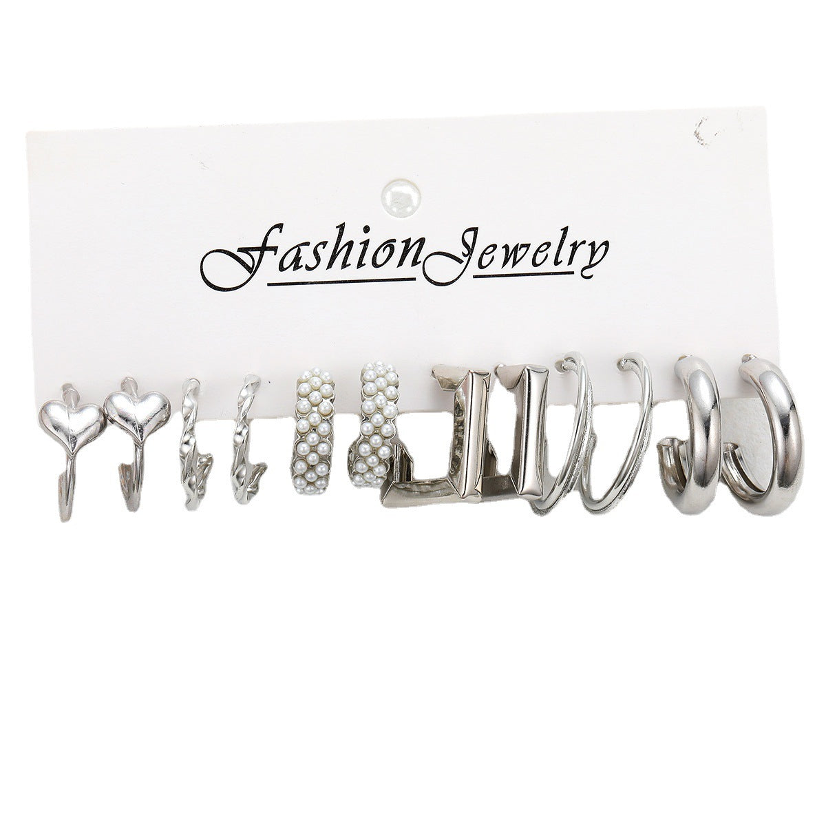 Pearl & Geometric Hoop Earring Set (6-piece)