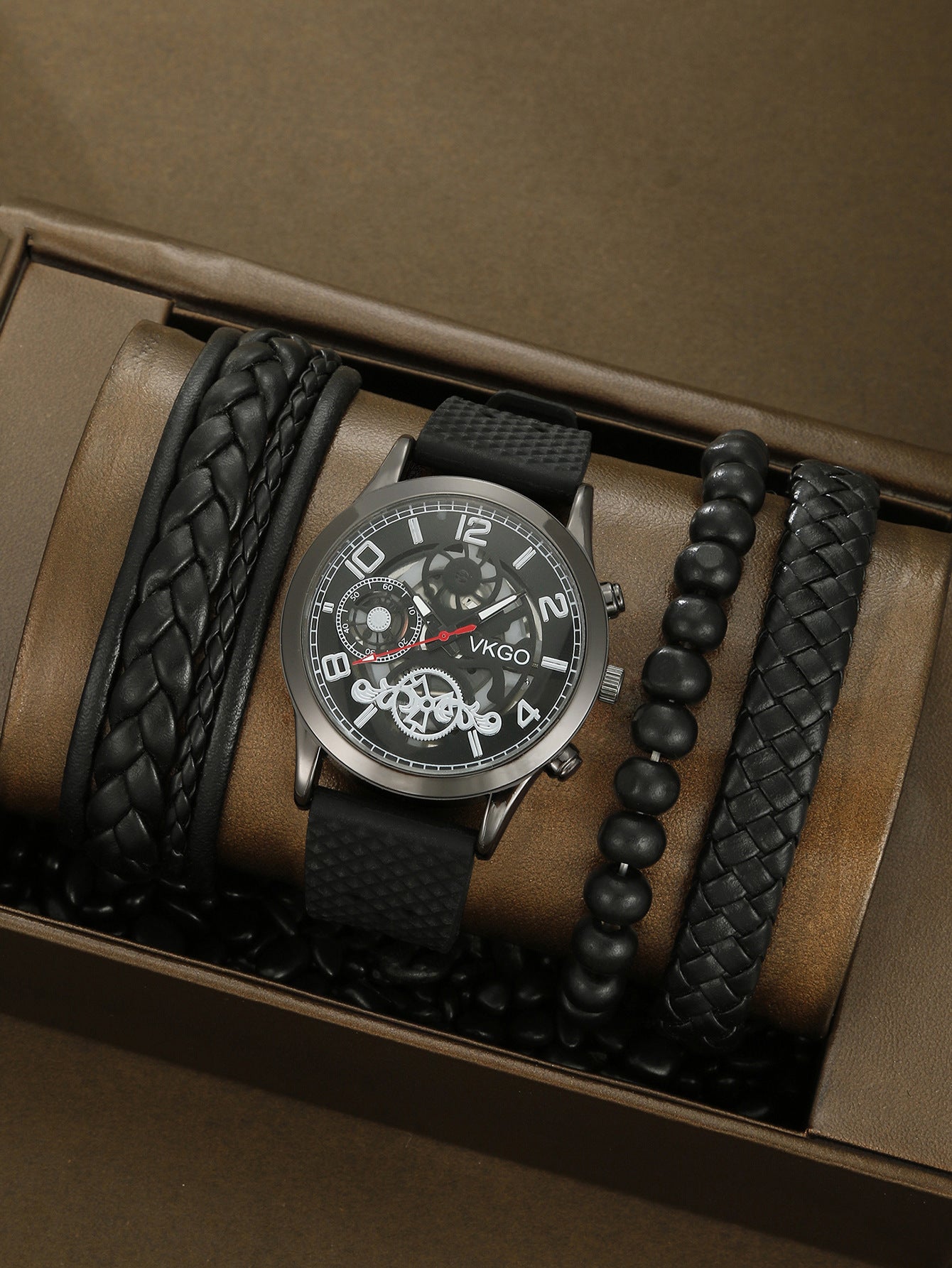 Alloy Watch Leather Strap Bracelet Set