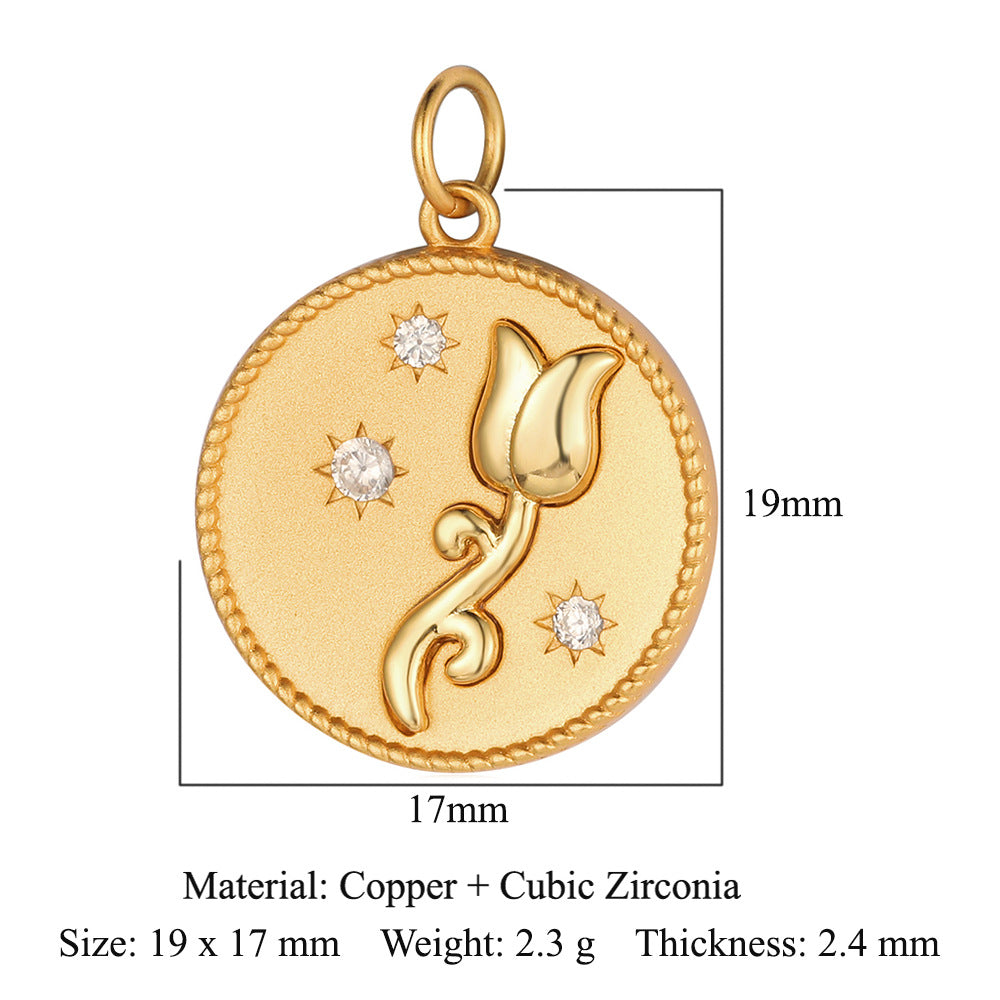Colgante de cobre y circonita con forma de llave y corazón de melocotón