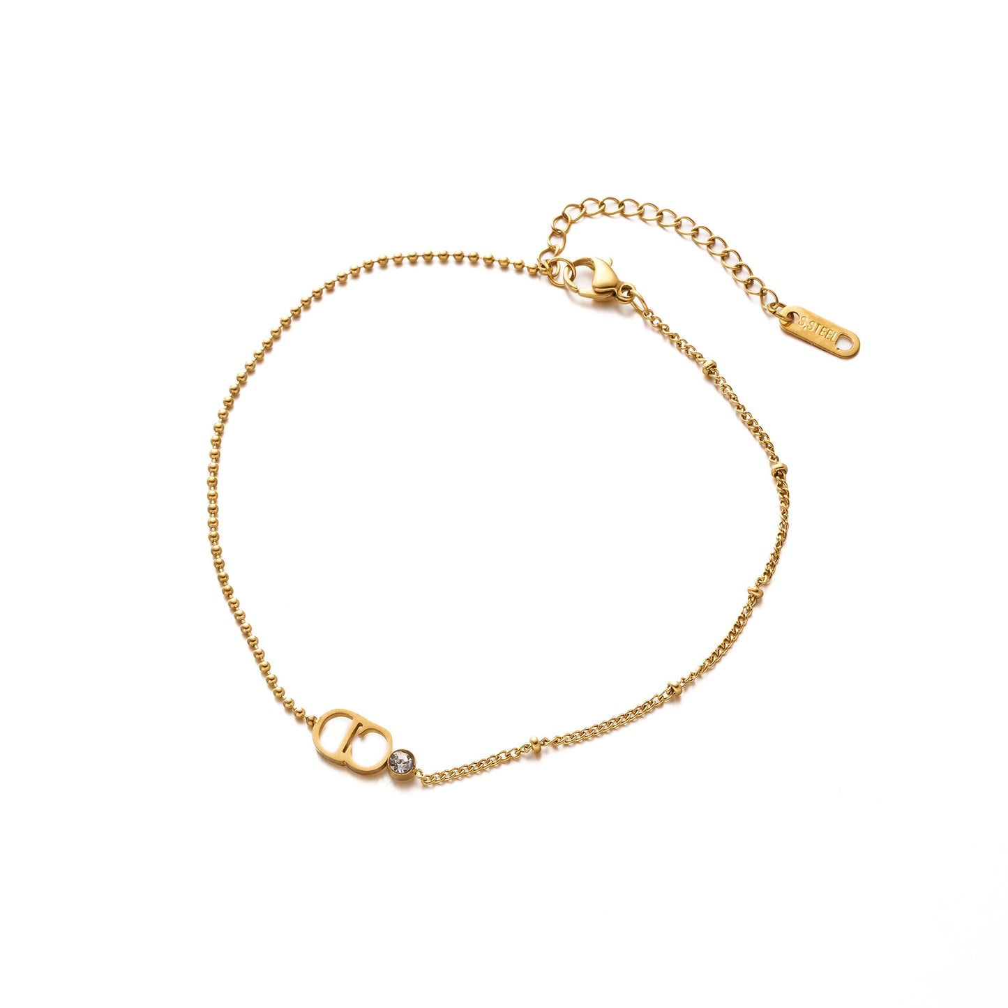 Women's CD Letter Diamond-Accented Spliced Chain Bracelet