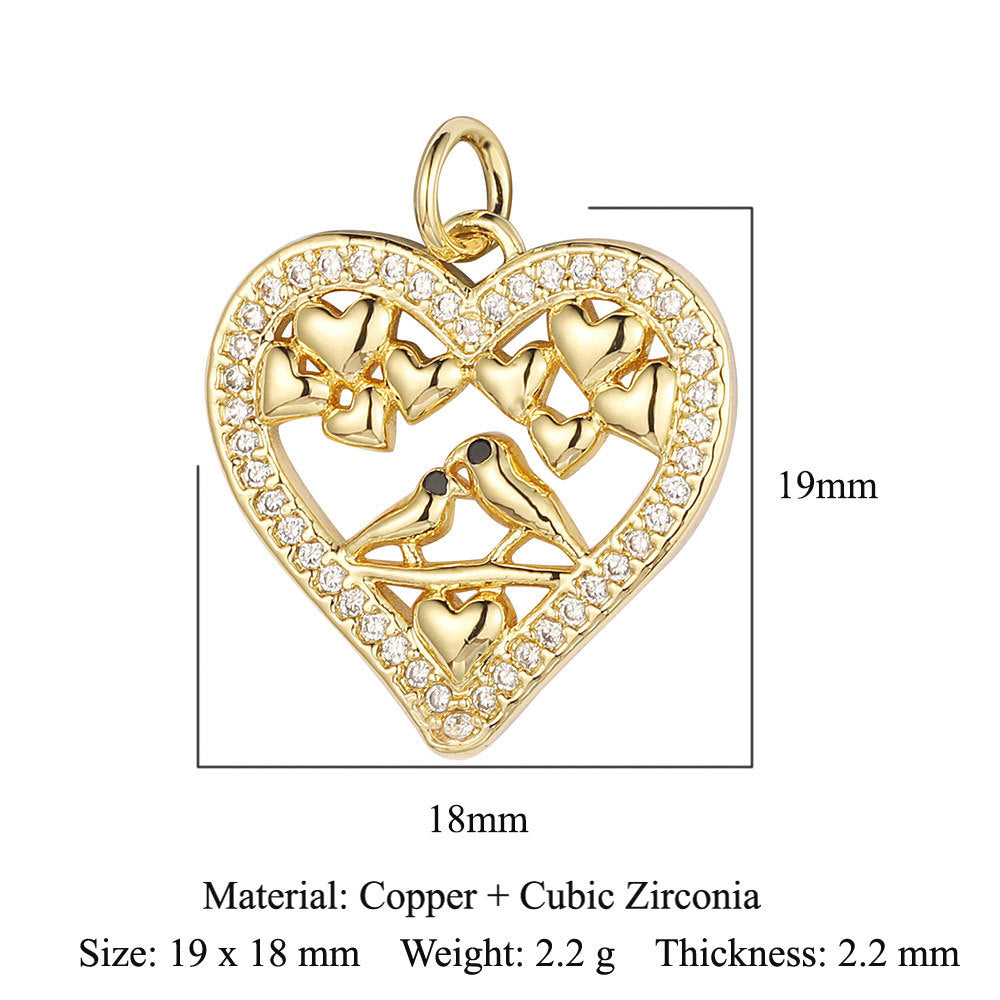 Colgante de cobre y circonita con forma de llave y candado en forma de corazón de melocotón
