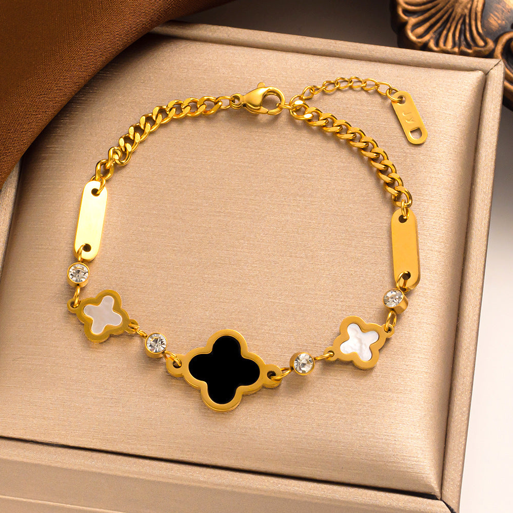 Pulseira Lucky Clover em Aço Titânio - Estilo Coreano