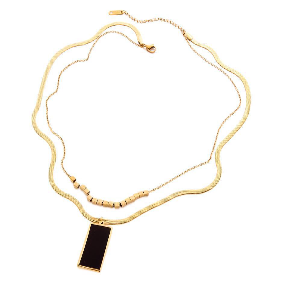 Women's Black Geometric Double-Layer Titanium Steel Choker