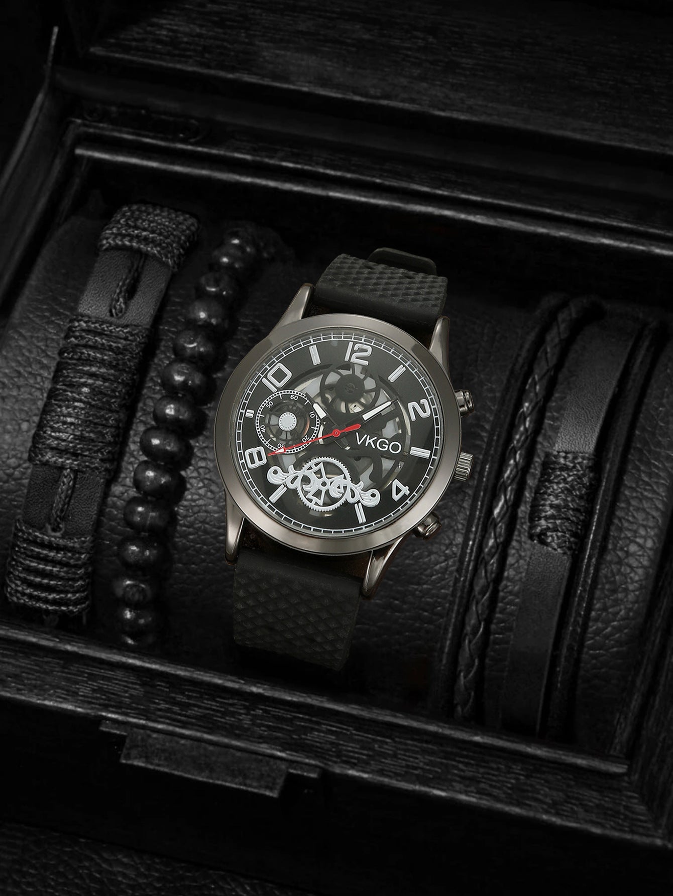 Alloy Watch Leather Strap Bracelet Set