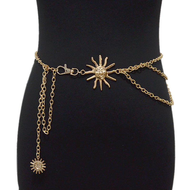 Sun Moon Buckle Decorative Metal Chain Waist Chain