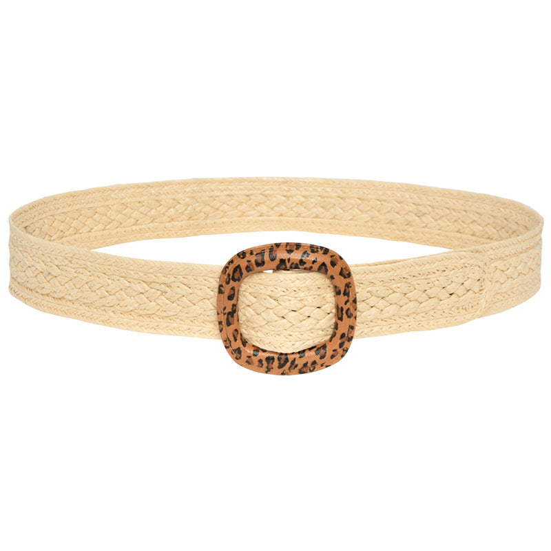 Round Buckle Braided Belt Women's Round Square Buckle