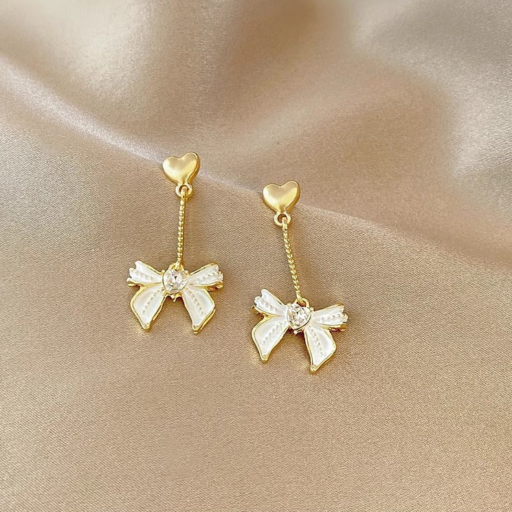 Tassel oil drop bow earrings