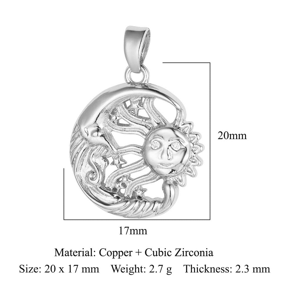 Colgante de cobre y circonita con forma de sol, luna y estrellas
