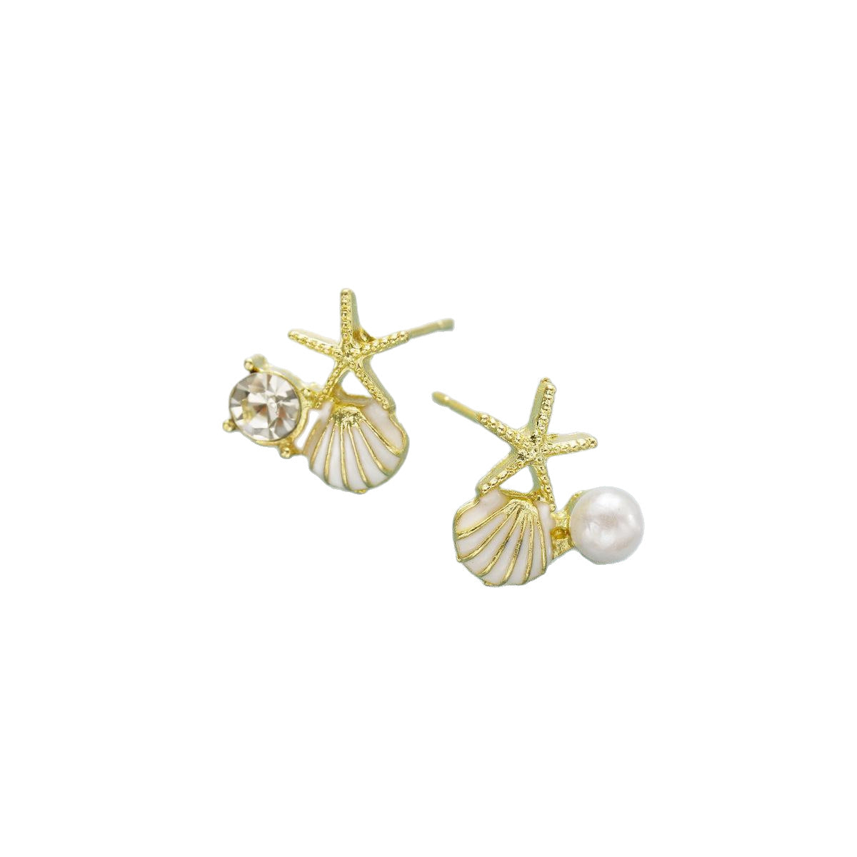 Starfish & Shell Pearl Stud Earrings