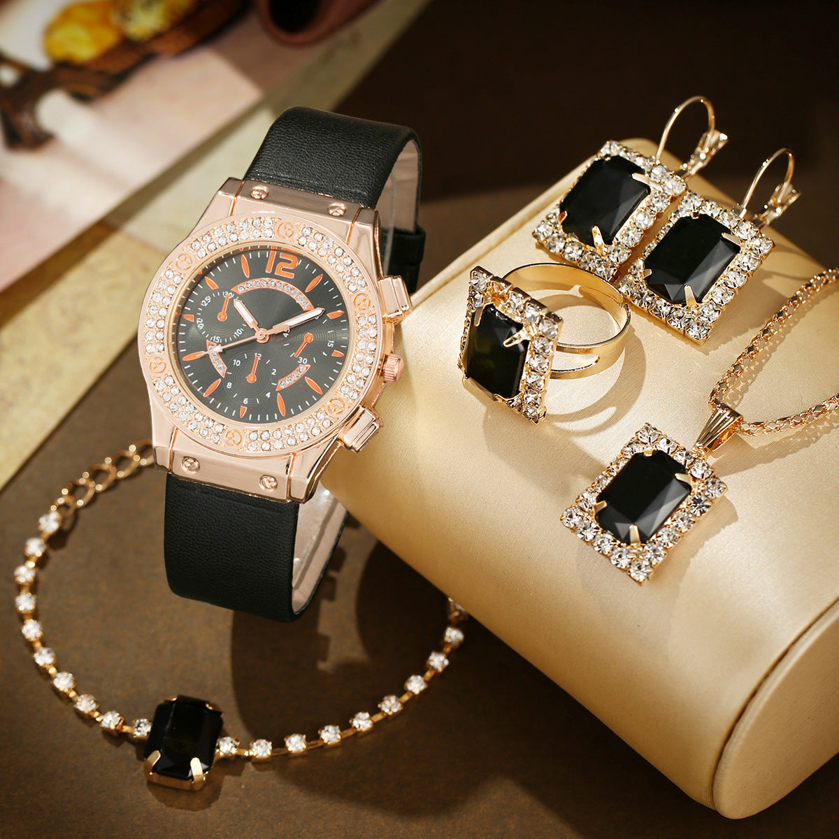 Watch Butterfly Rhinestone Jewelry Set