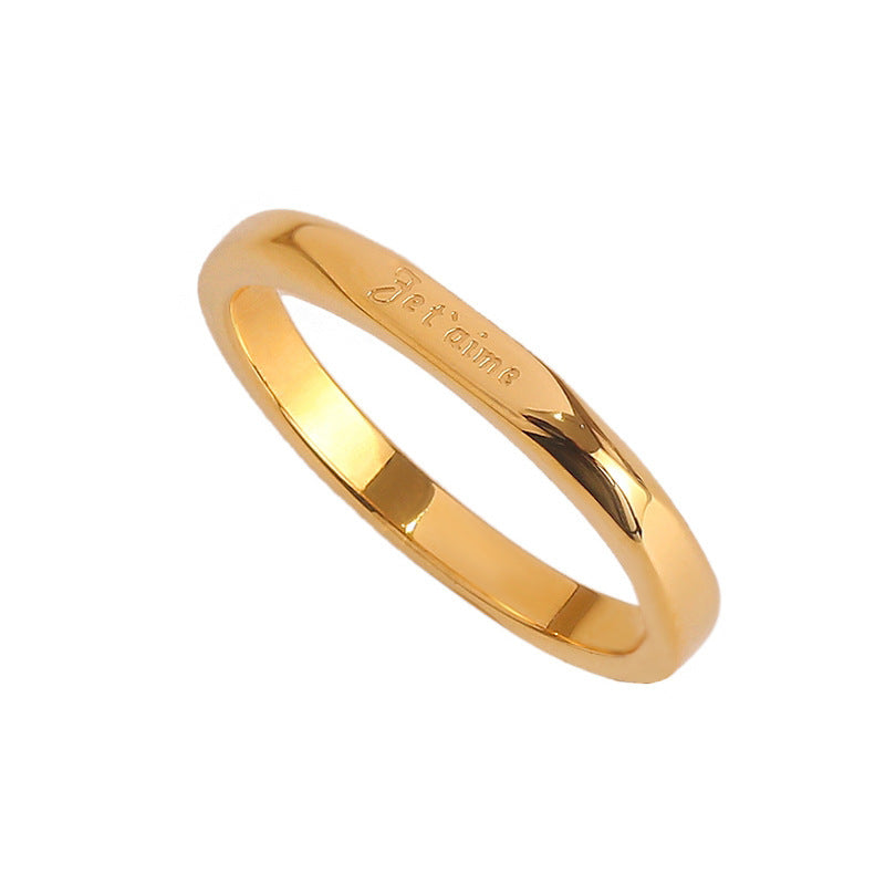 Women's "Je t'aime" Titanium Steel Ring — 18K Gold-Plated, Fade-Resistant