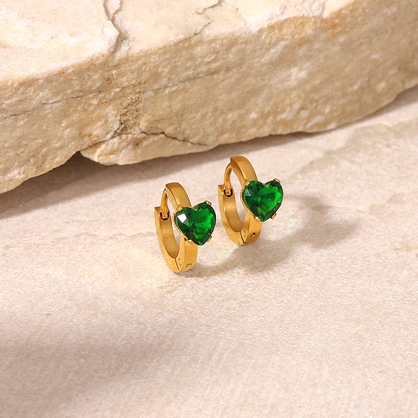 Pink/Green Zirconia Hoop Earrings