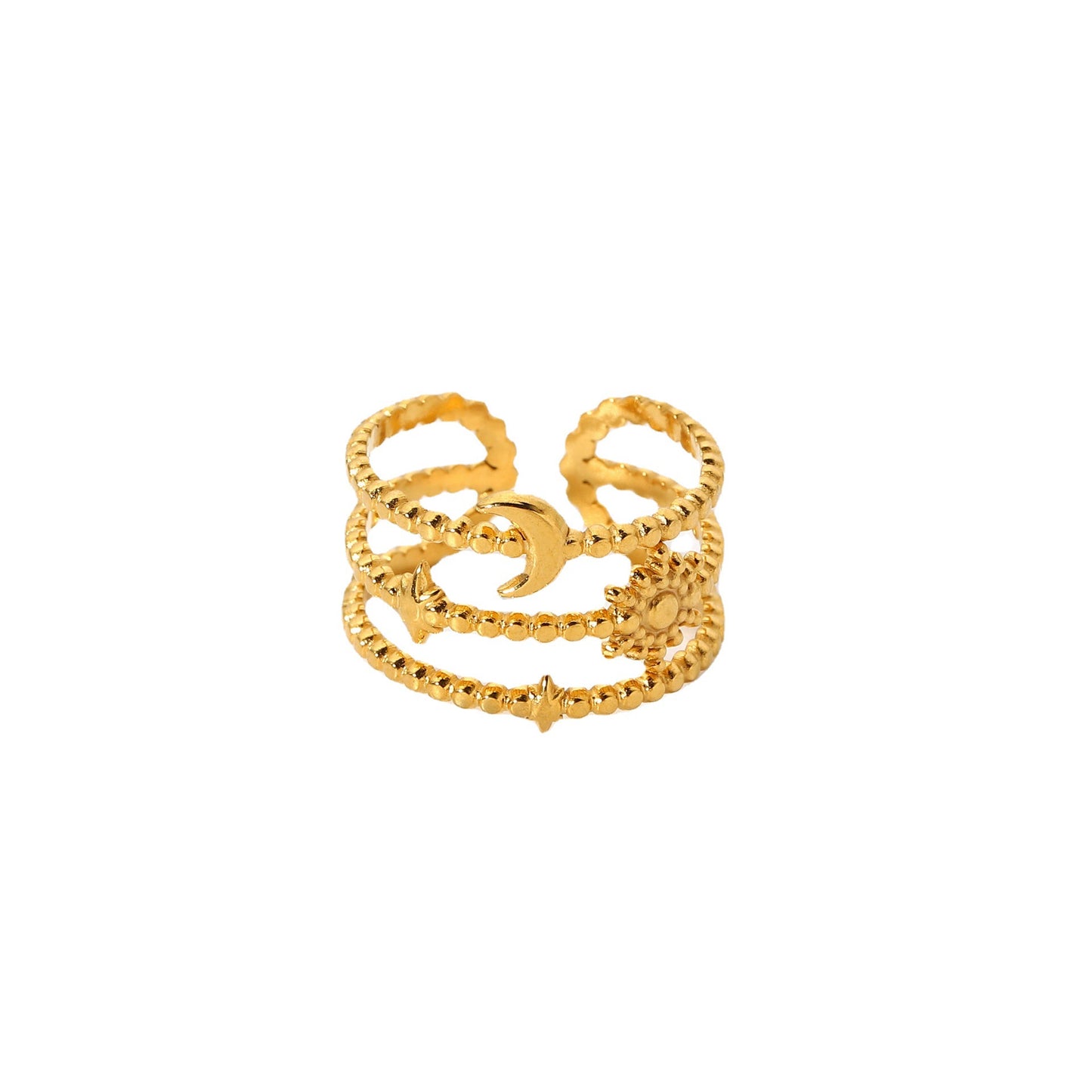 Three-layer star and moon open ring