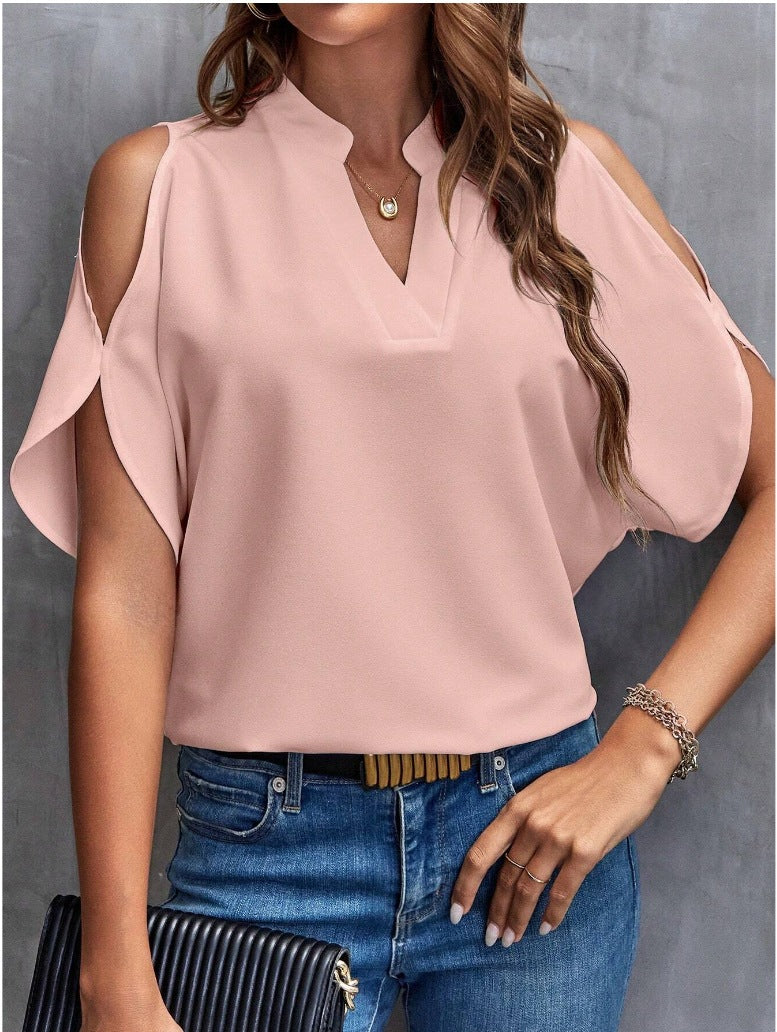 Off-the-shoulder loose chiffon shirt