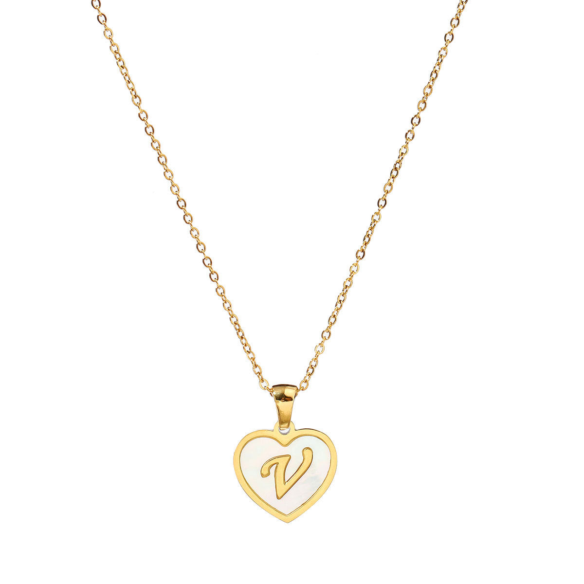 Titanium steel heart-shaped 26 English letter necklace