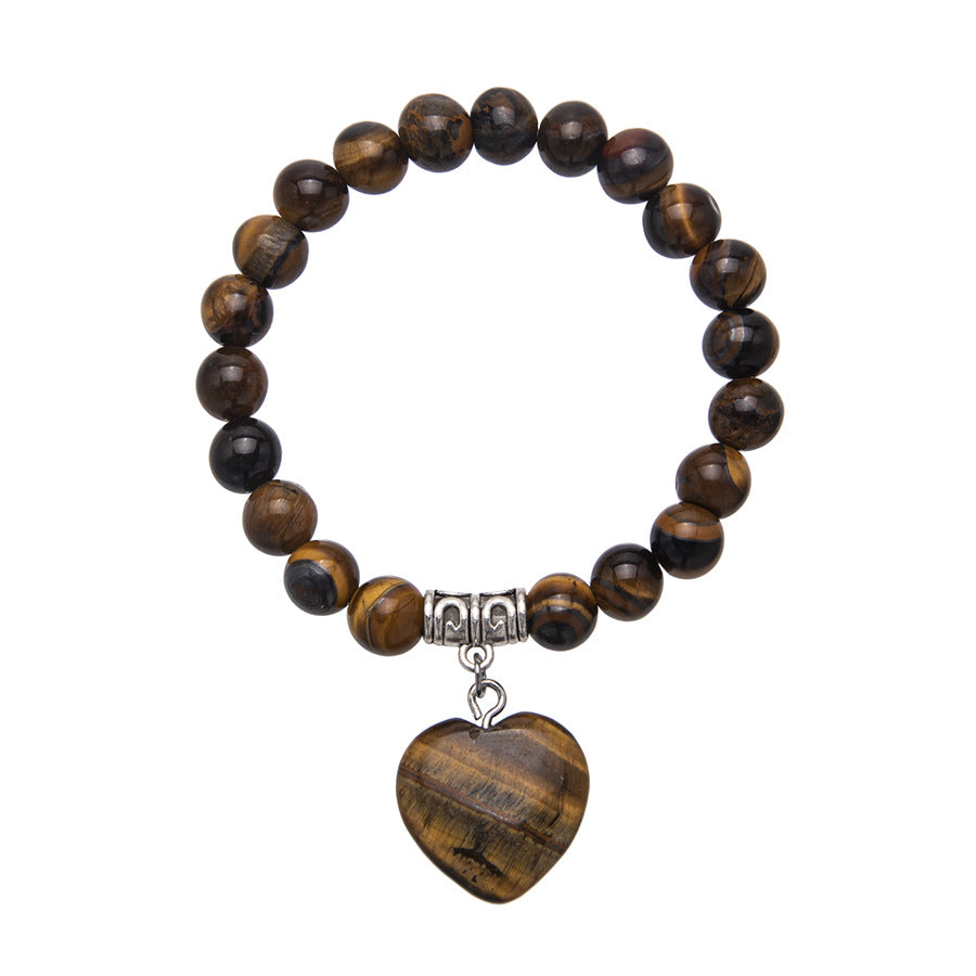 Pulseira elástica de coração de cristal de pedra natural colorida de 8 mm