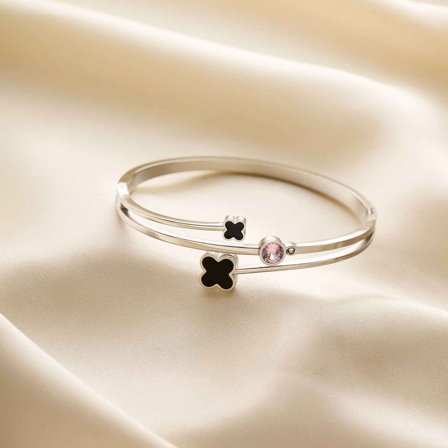 Titanium Steel Double Clover Diamond Bracelet