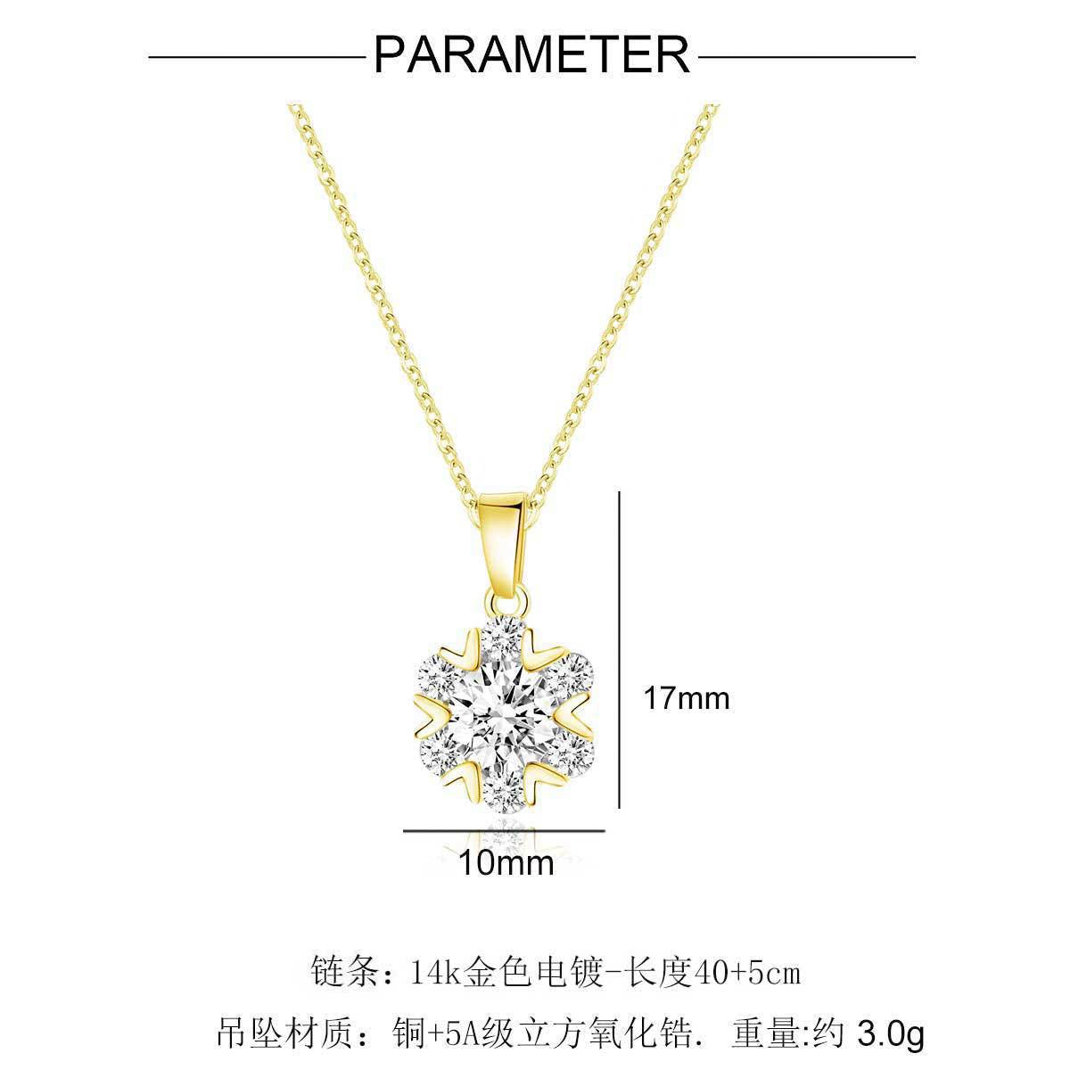 14K gold snowflake necklace copper inlaid with 5A zircon