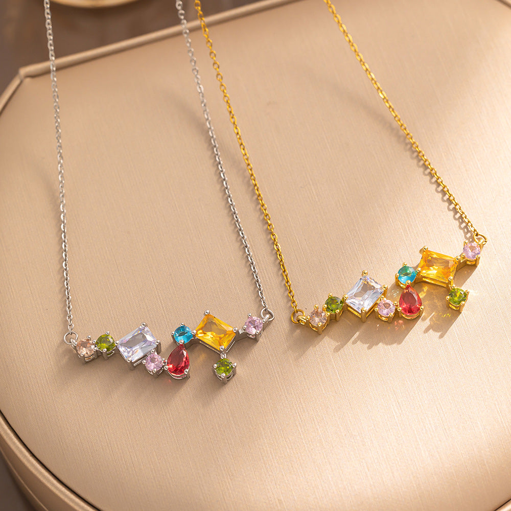 Colar de gota de zircão colorido doce, simples e chique