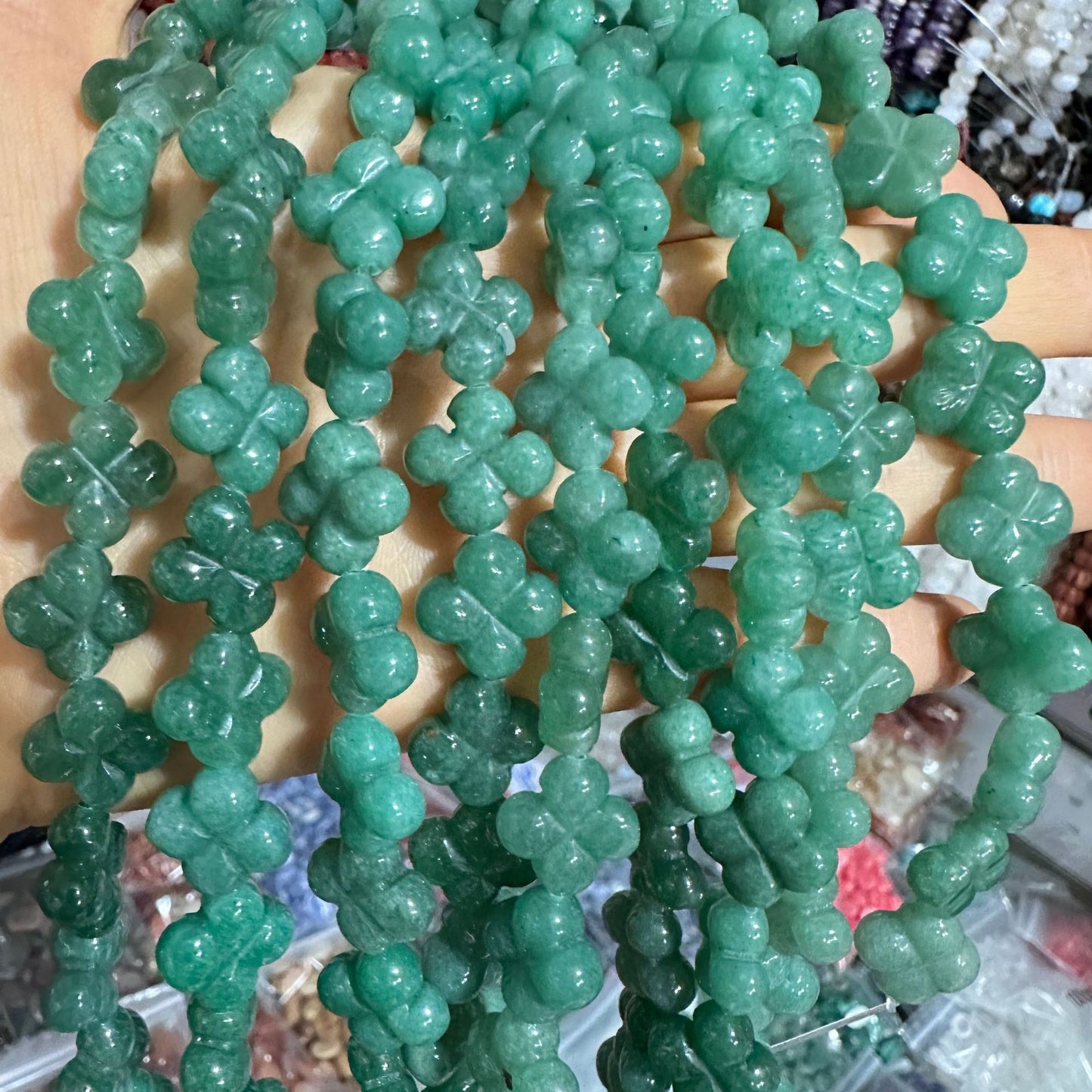 14mm natural double-sided four-leaf clover beads