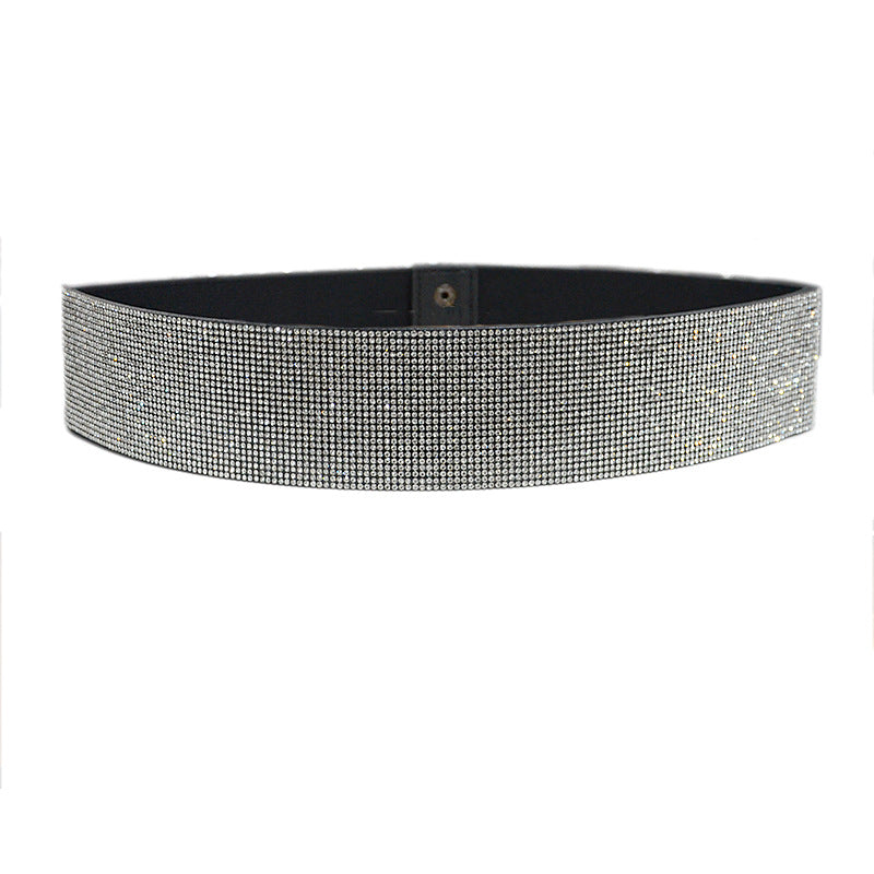 Rhinestone inlaid elastic elastic belt