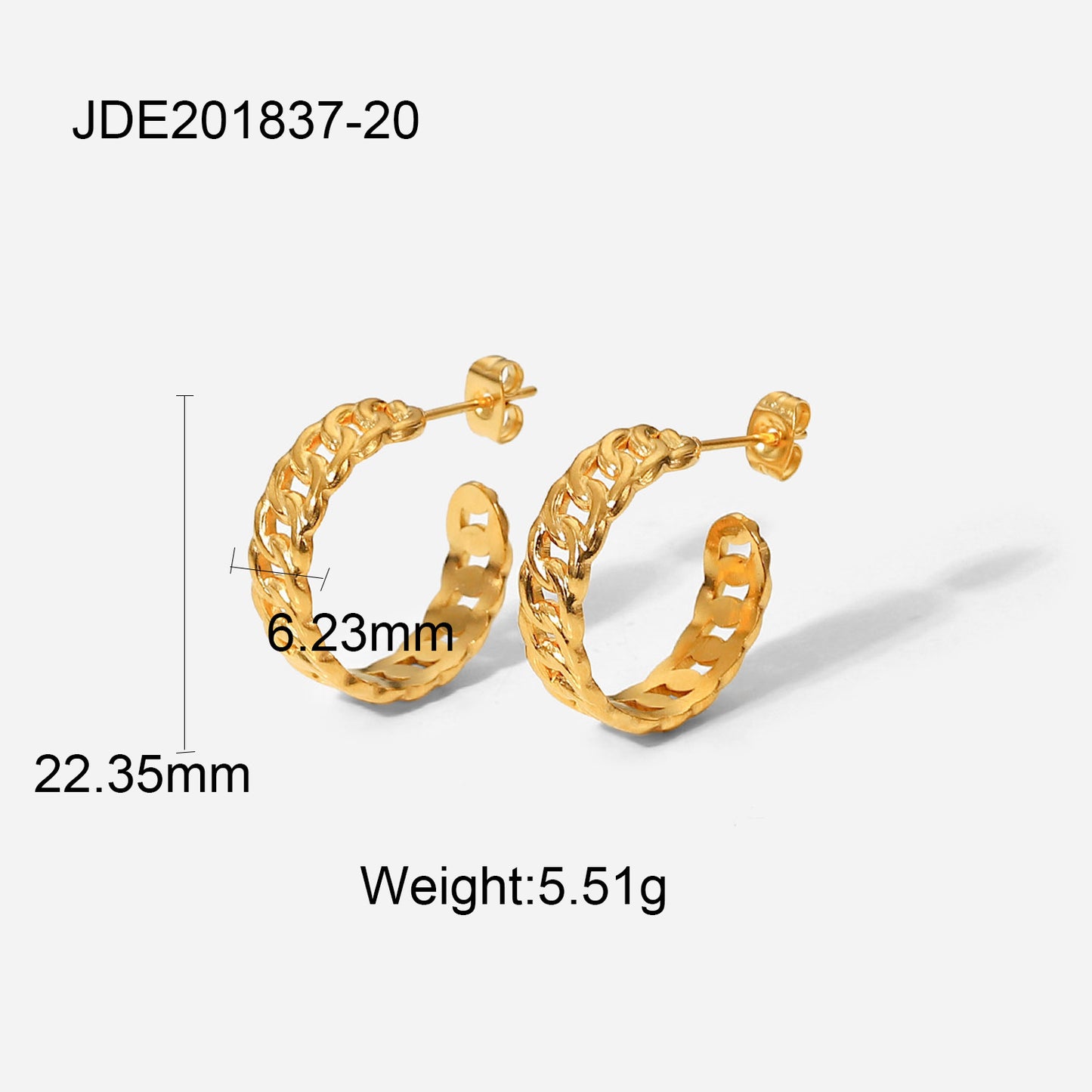 35mm Gold Cuban C-Shaped Earrings