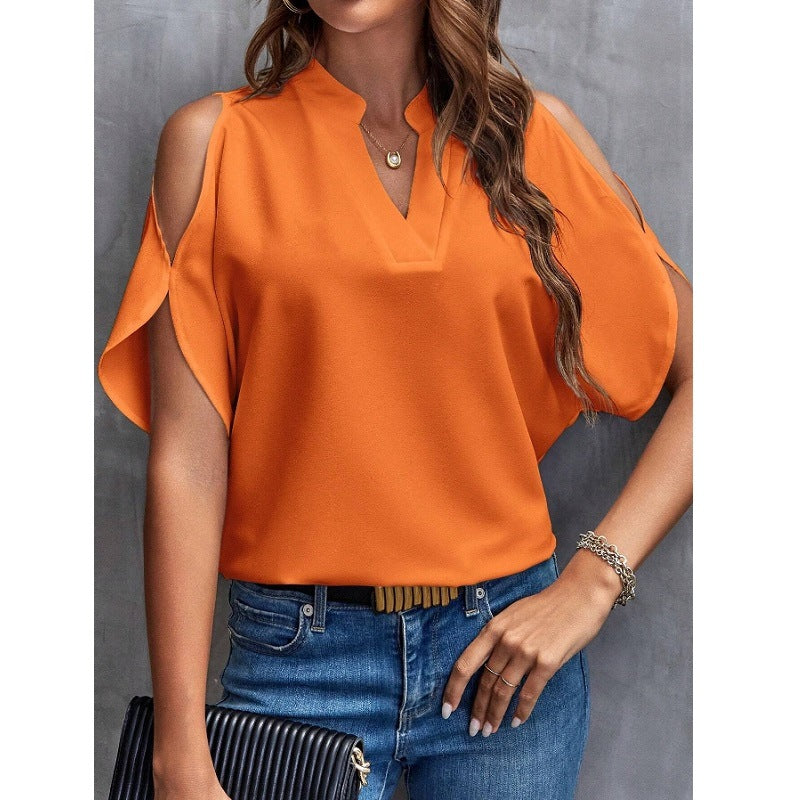 Off-the-shoulder loose chiffon shirt