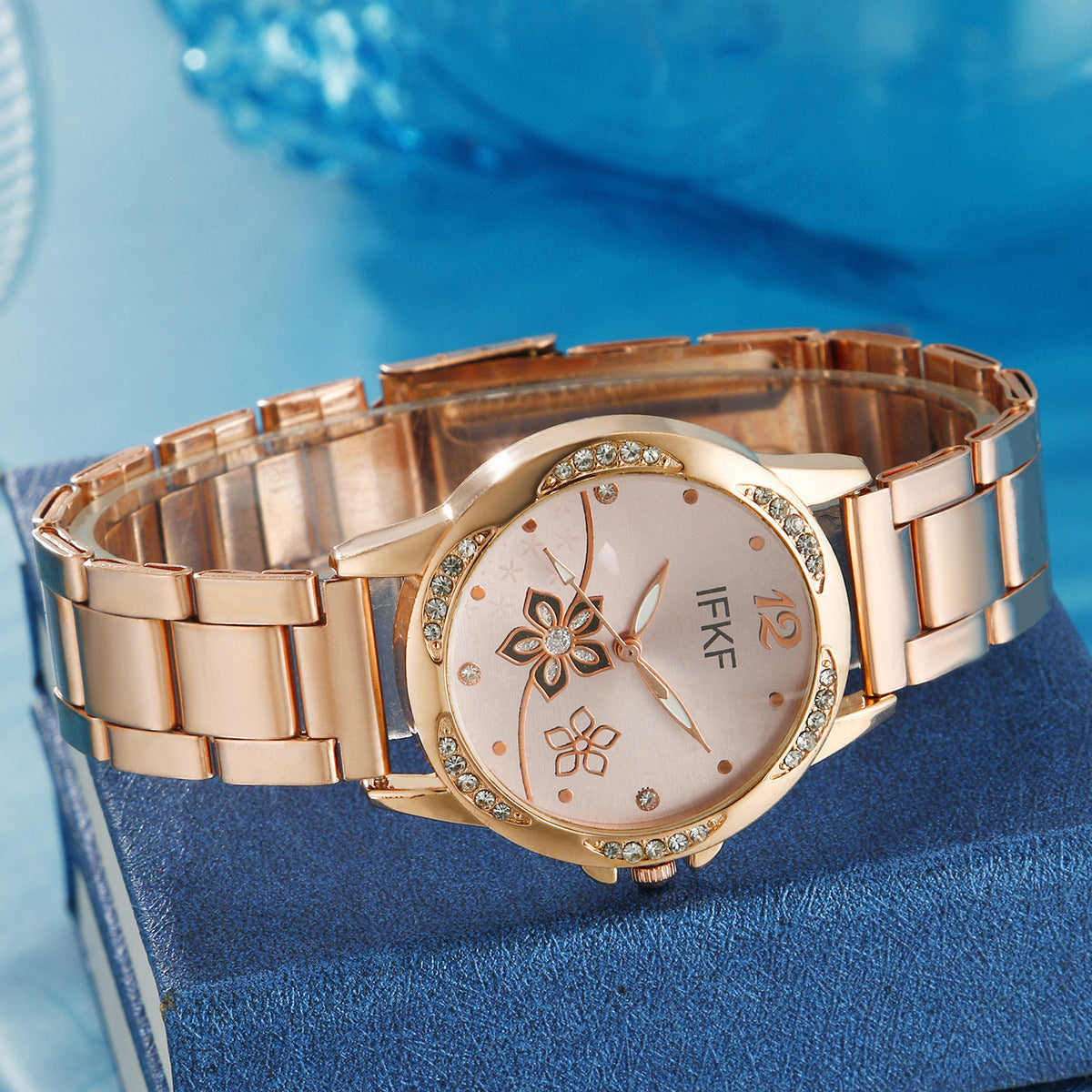 Steel strap watch women's rose gold bracelet